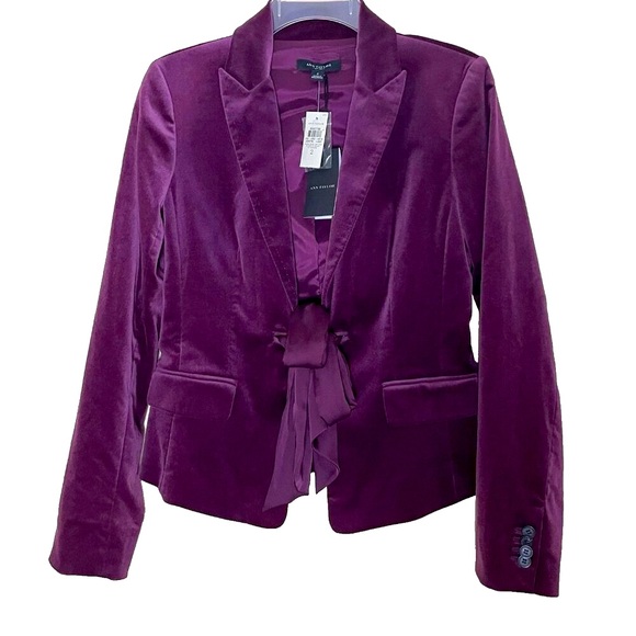 Ann Taylor Maroon Velvet Jacket Blazer Size 2 NWT Stretch Old Money Quiet Luxury - Picture 1 of 16